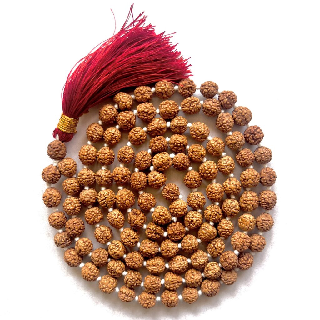 japa mala de semilla de rudraksha en forma de espiral