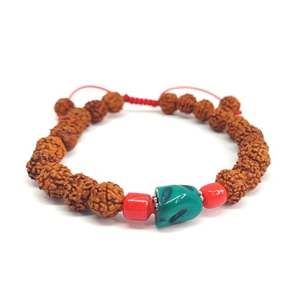 Pulsera Mala Semillas de Rudraksha con Turquesa