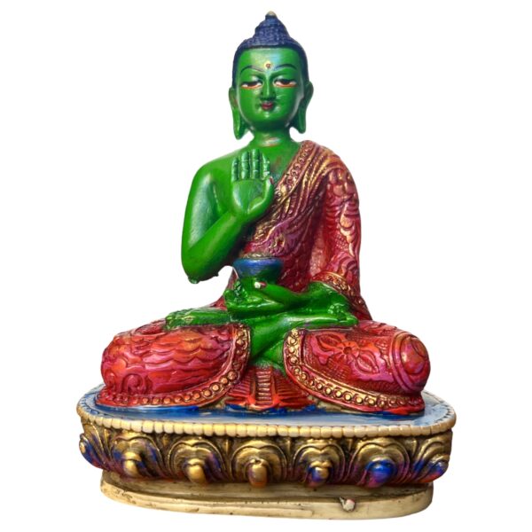 Estatua Resina Amoghasiddhi Verde Pintada a Mano 14cm
