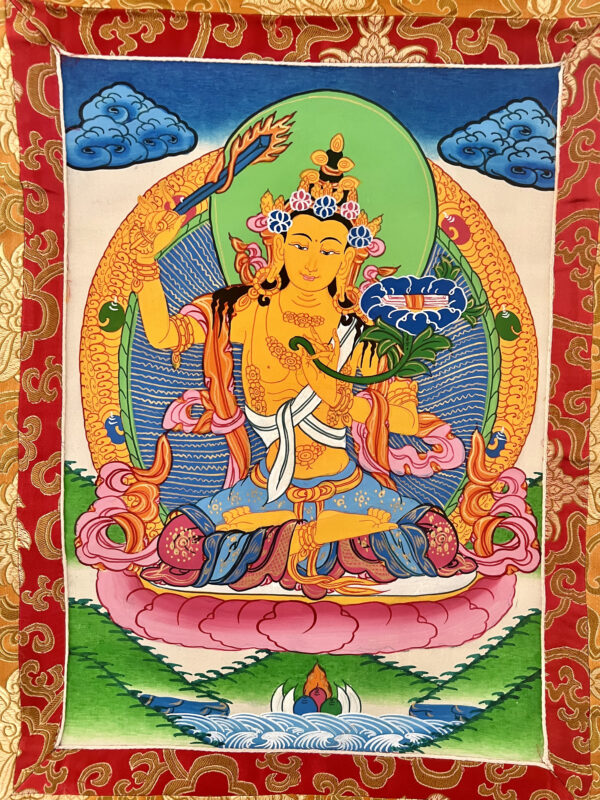 acercamiento a la imagen de Thangka Manjushree Brocado