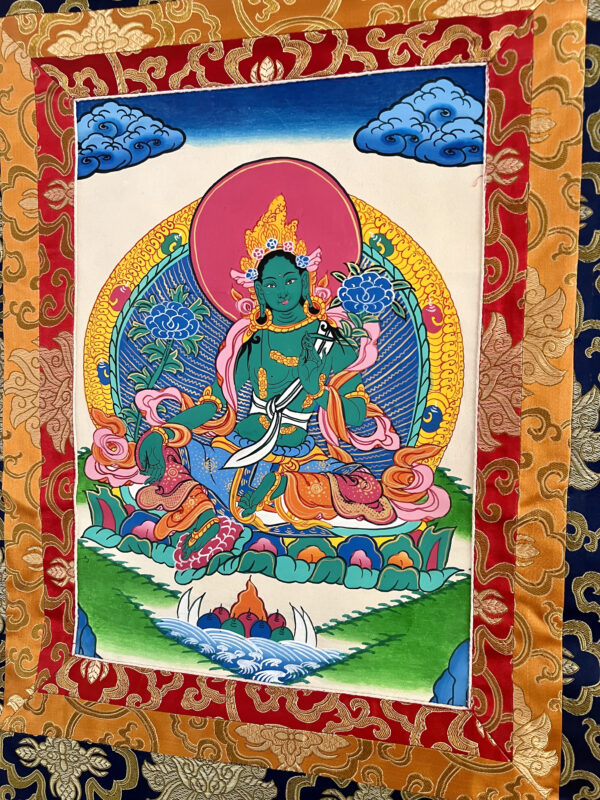 Acercamiento a imagen de Thangka Tara Verde