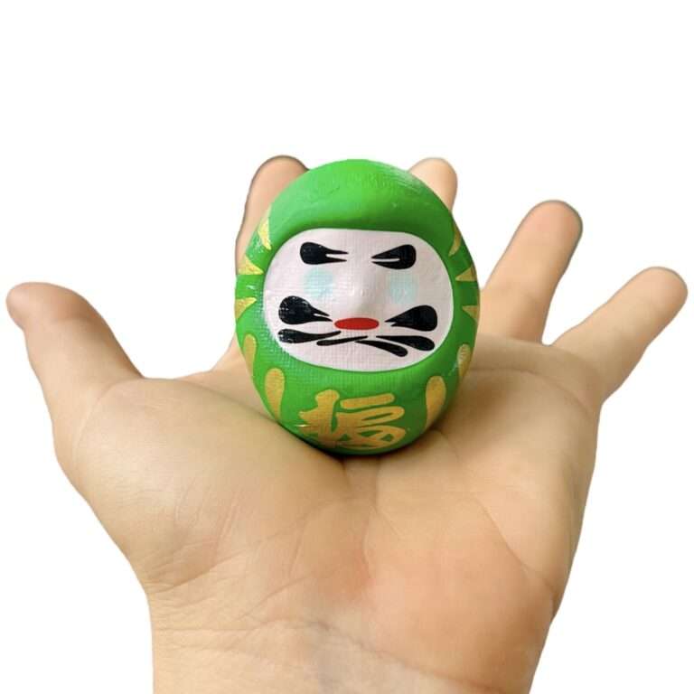 Figurine Daruma En Gomme Verte - 2,5 Cm - Origine Japon - Neuf