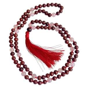 Japa Mala Madera Roja Con Cuarzo Rosa