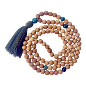 Japa Mala Madera de Ciprés con Ágata Musgo