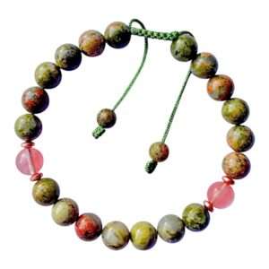 Pulsera Mala de Unakita con Cuarzo Cereza y Rosa